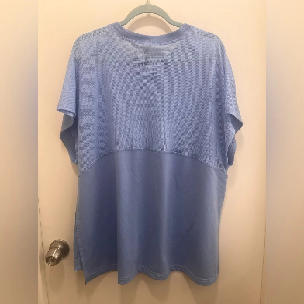 Mono B Sky Blue Mesh Back Activewear Top Hi Low Split Athleisure Tee 2X